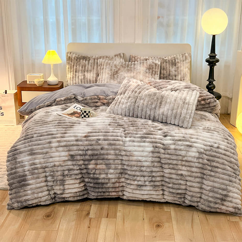 Colourful Gradient Textured Bubble Faux Rabbit Fur Soft Bed Sheet Set - Image 10