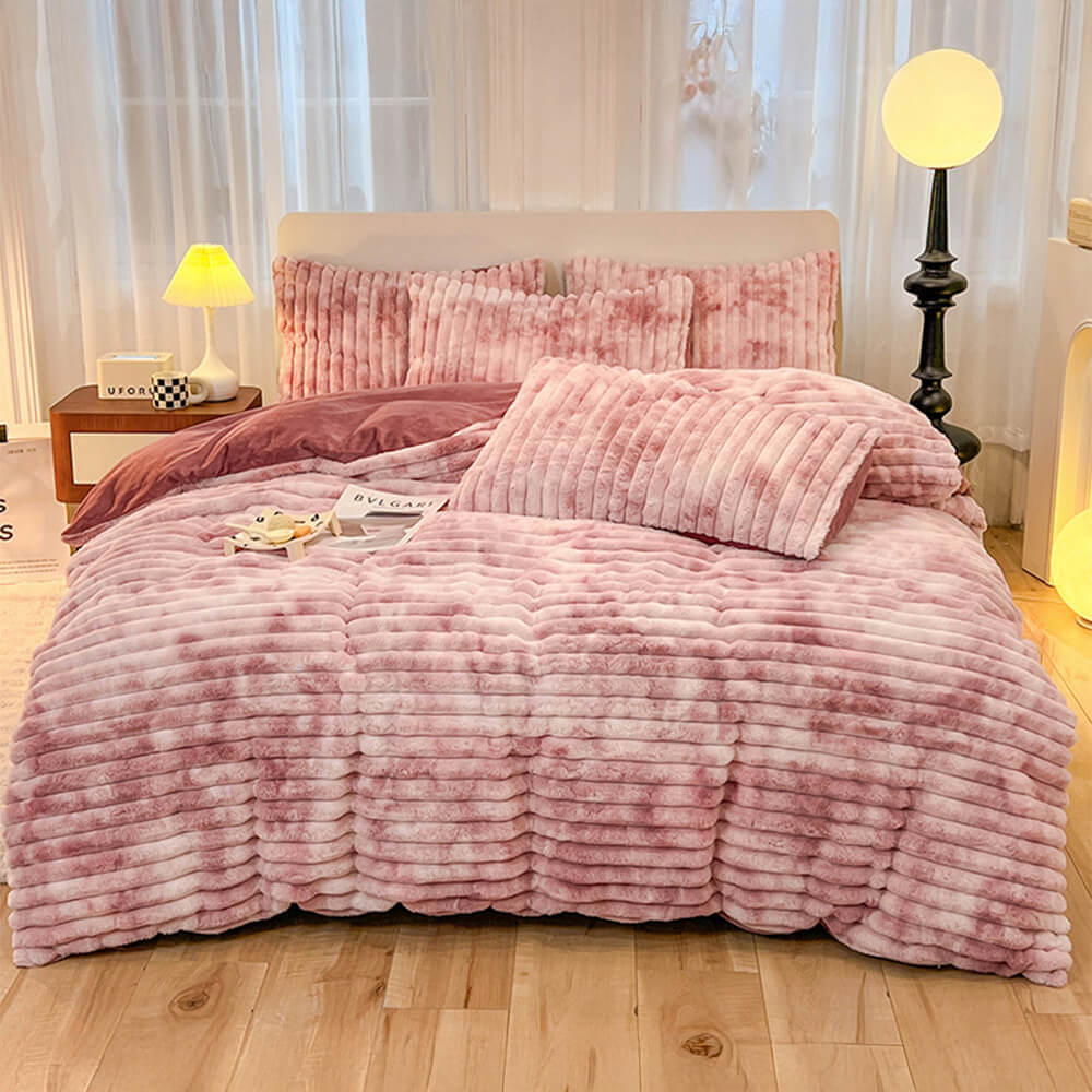 Colourful Gradient Textured Bubble Faux Rabbit Fur Soft Bed Sheet Set - Image 11