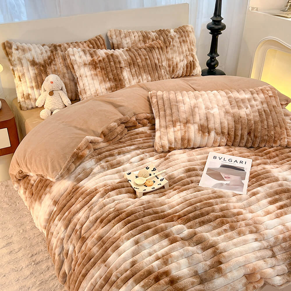 Colourful Gradient Textured Bubble Faux Rabbit Fur Soft Bed Sheet Set - Image 9