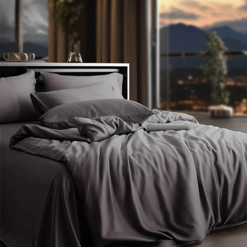 Comfortable Luxury Sateen 100% Bamboo Duvet Cover Bed Sheet Set - Image 10