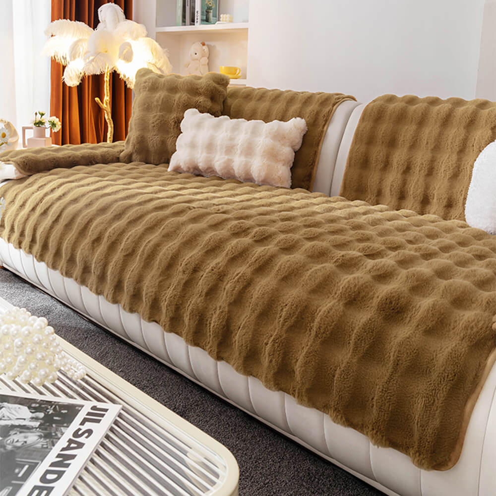 Cosy Plush Solid Colour Non-slip Couch Cover - Image 11