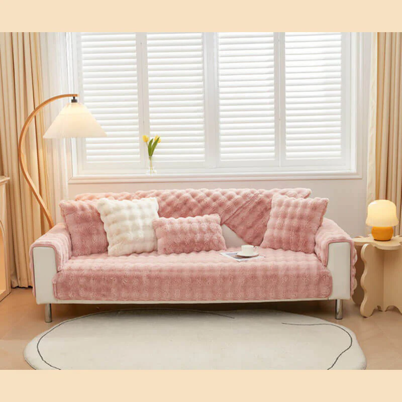 Cosy Plush Solid Colour Non-slip Couch Cover - Image 12