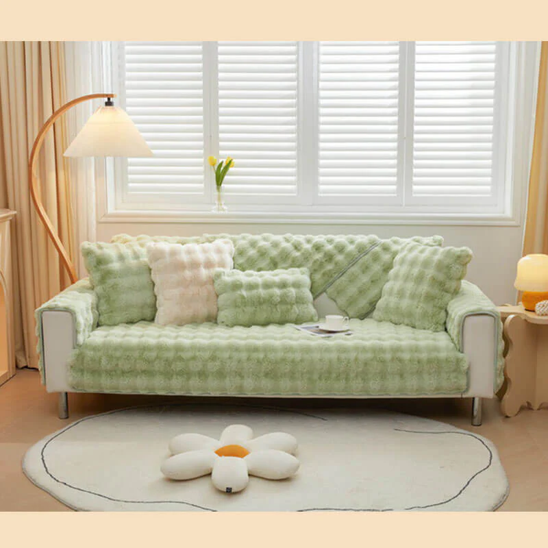 Cosy Plush Solid Colour Non-slip Couch Cover - Image 13
