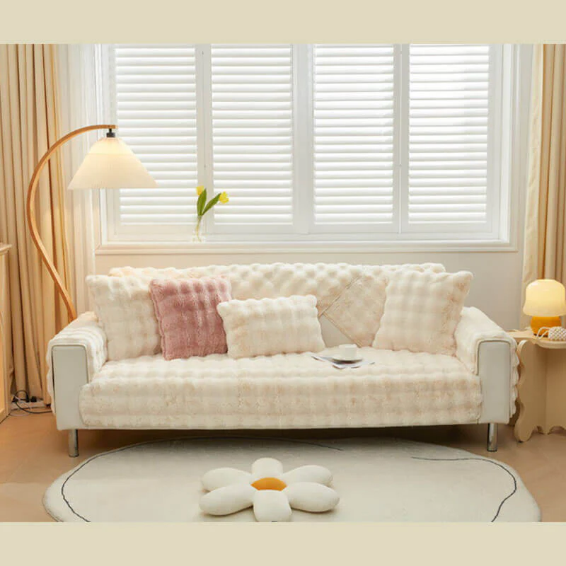 Cosy Plush Solid Colour Non-slip Couch Cover - Image 14