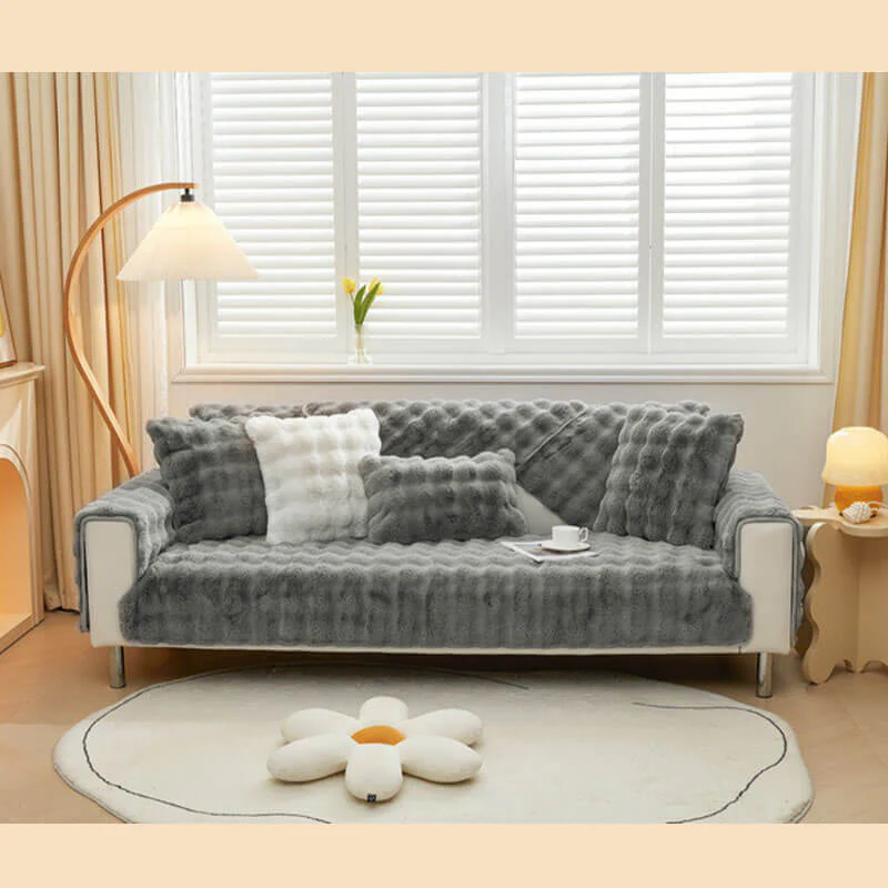 Cosy Plush Solid Colour Non-slip Couch Cover - Image 24