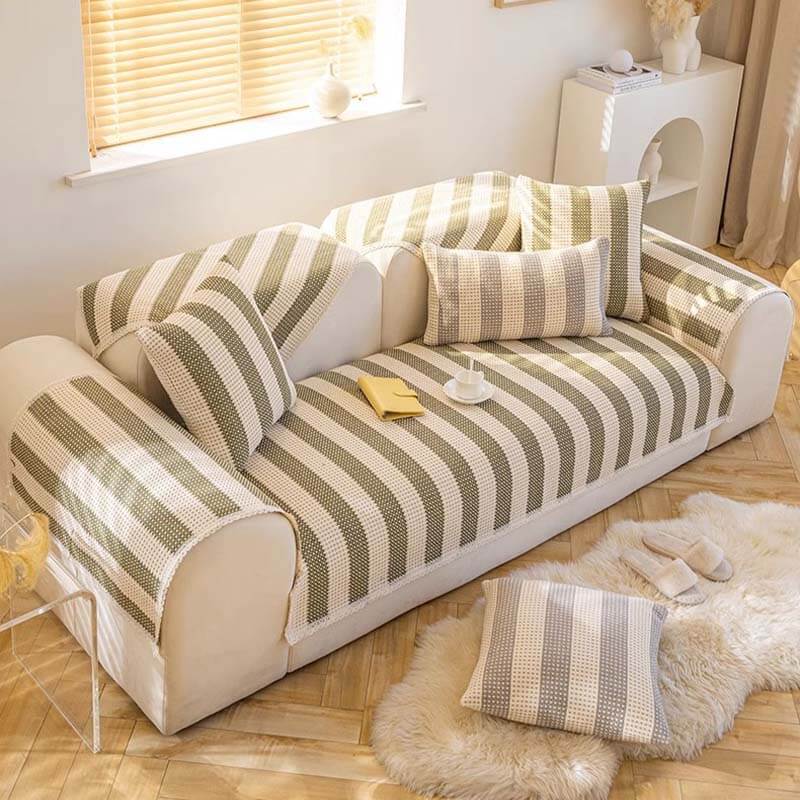 Cotton Linen Stripe Anti-scratch Furniture Protector Couch Cover - Image 10