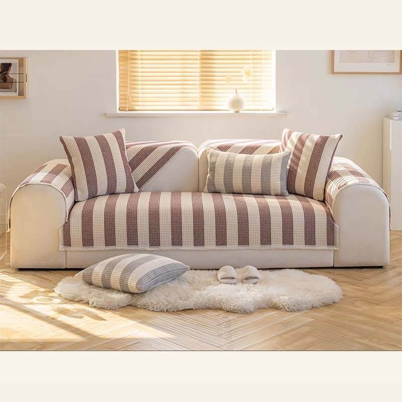 Cotton Linen Stripe Anti-scratch Furniture Protector Couch Cover - Image 11