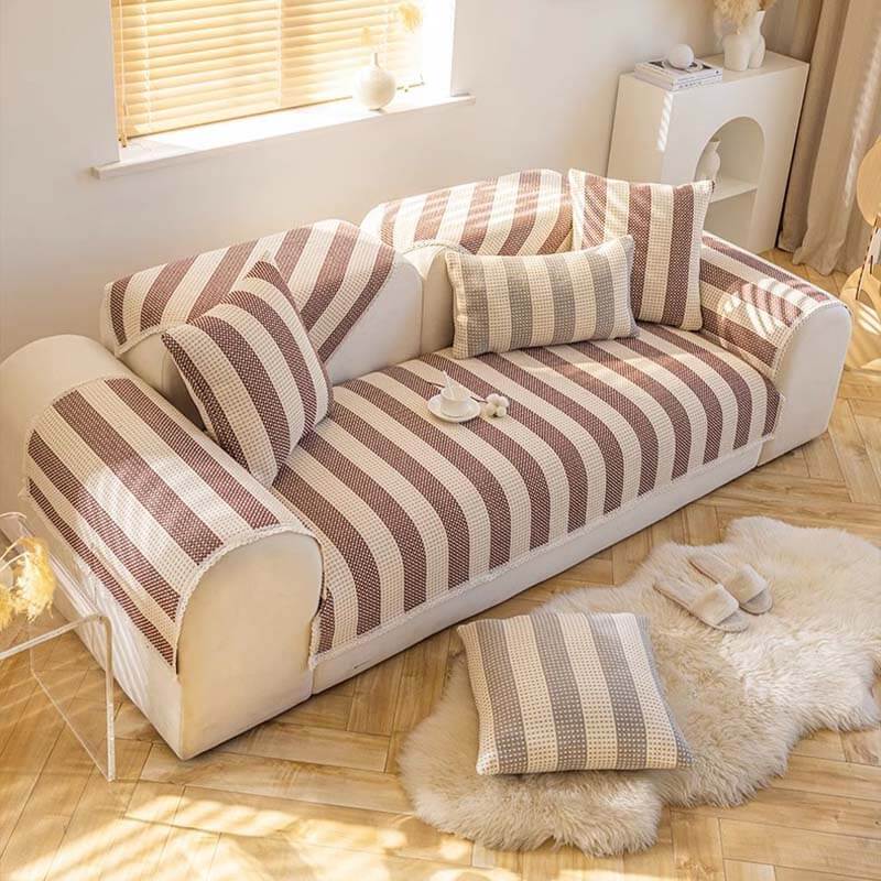 Cotton Linen Stripe Anti-scratch Furniture Protector Couch Cover - Image 12