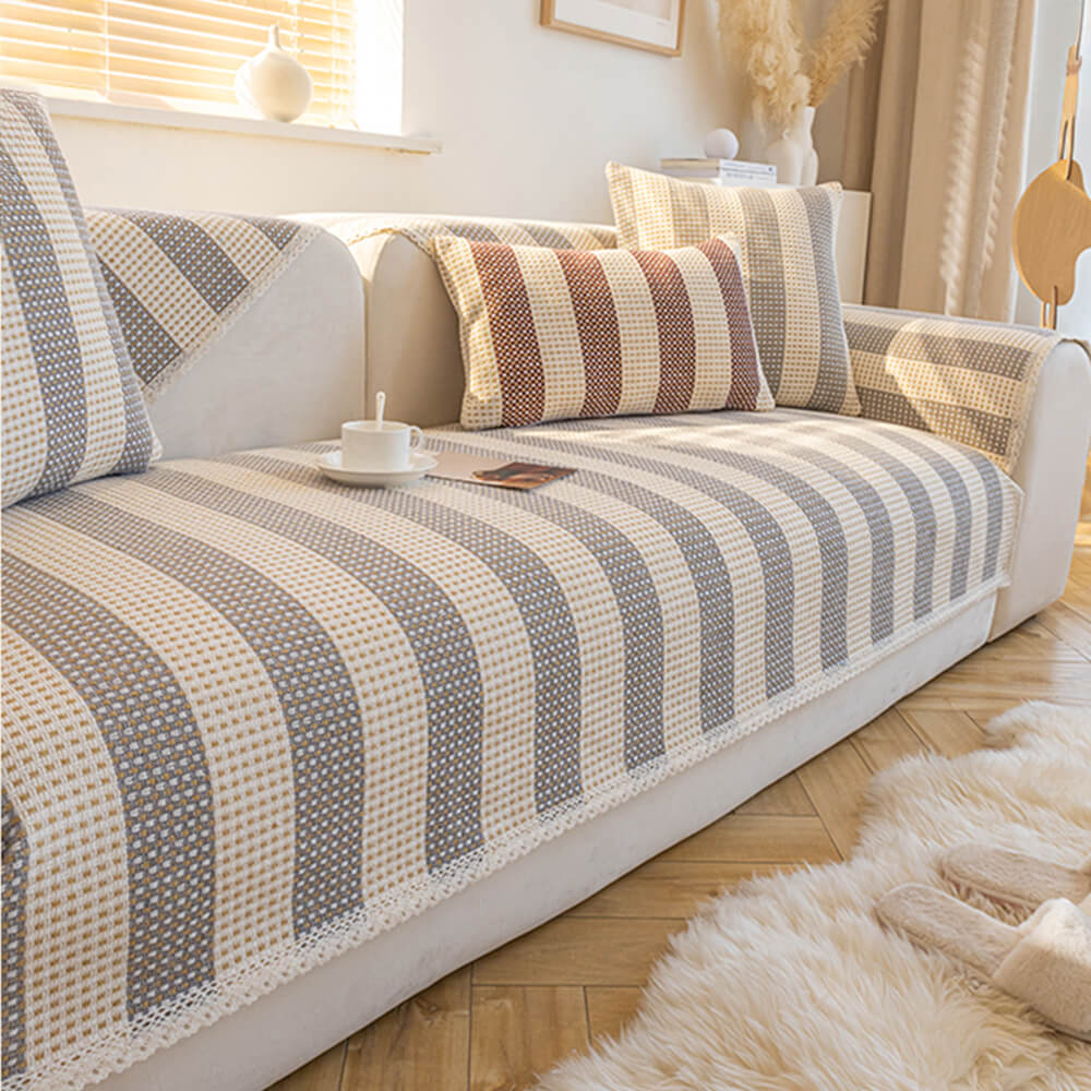 Cotton Linen Stripe Anti-scratch Furniture Protector Couch Cover - Image 13