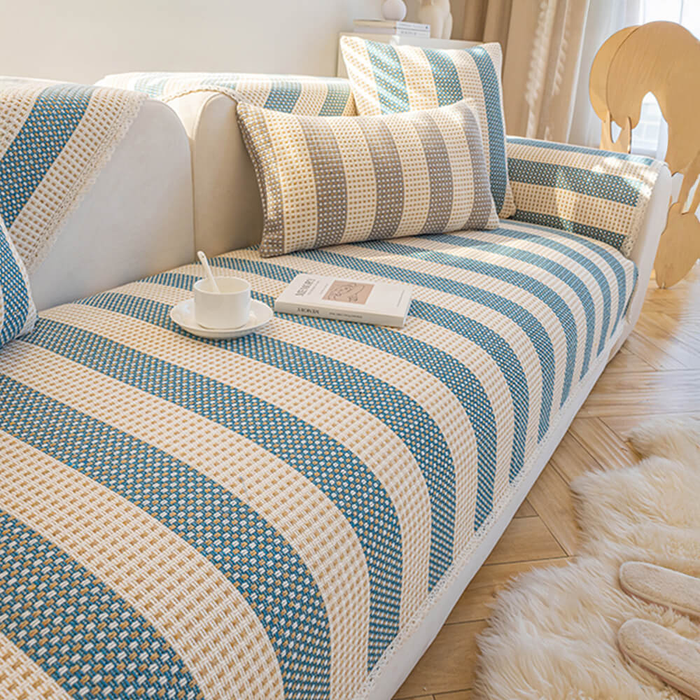 Cotton Linen Stripe Anti-scratch Furniture Protector Couch Cover - Image 14