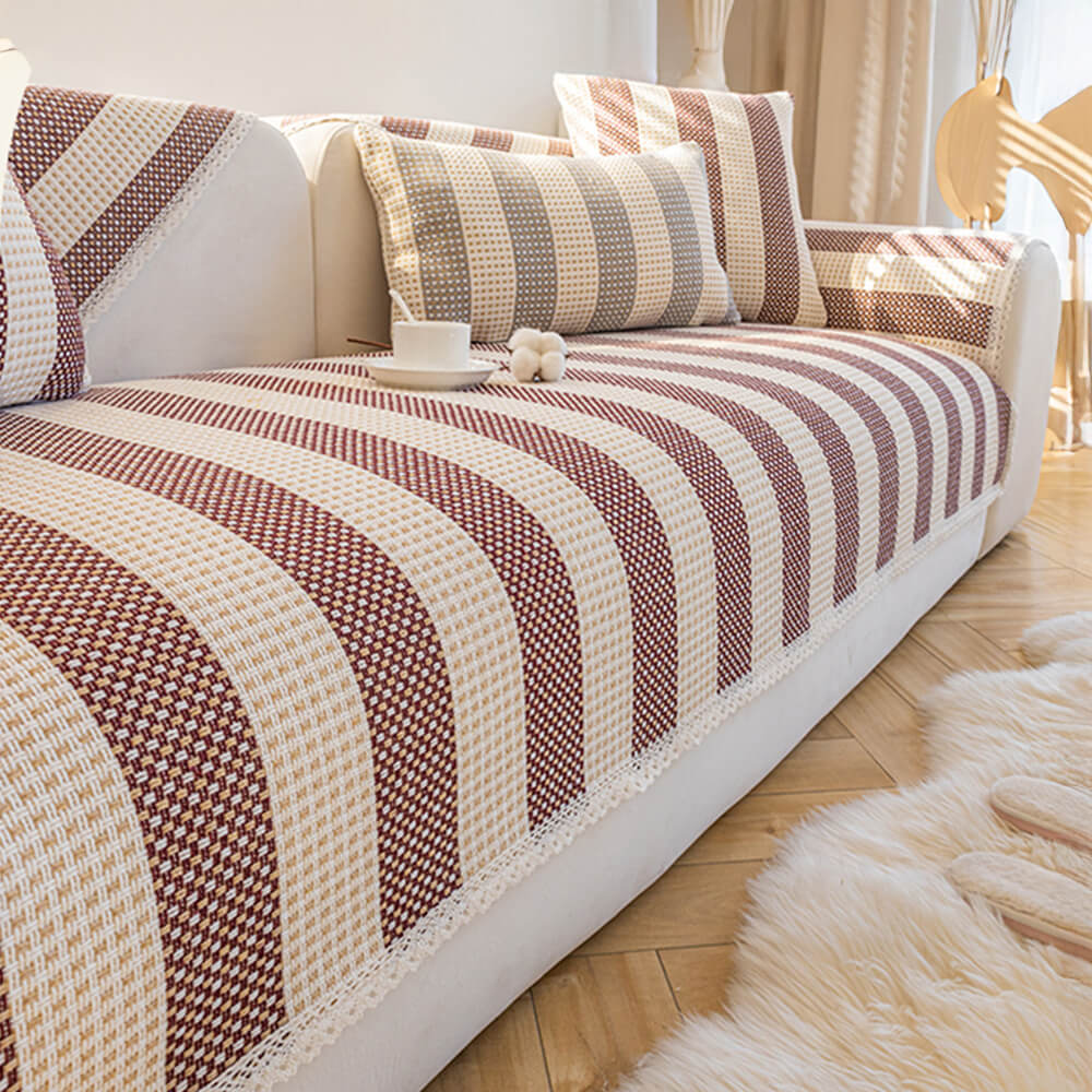 Cotton Linen Stripe Anti-scratch Furniture Protector Couch Cover - Image 15