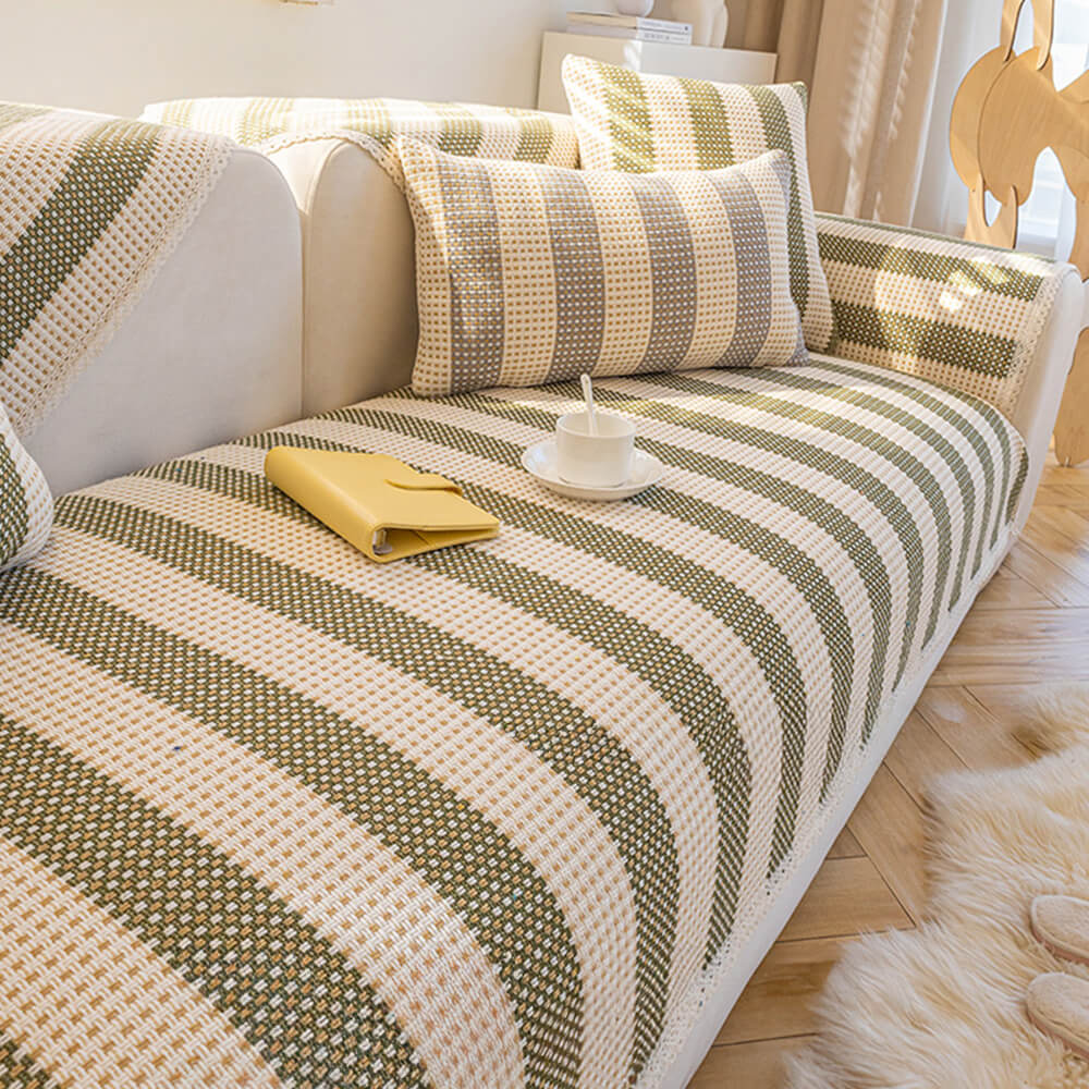 Cotton Linen Stripe Anti-scratch Furniture Protector Couch Cover - Image 16