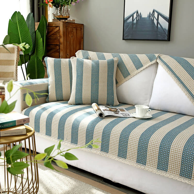 Cotton Linen Stripe Anti-scratch Furniture Protector Couch Cover - Image 6