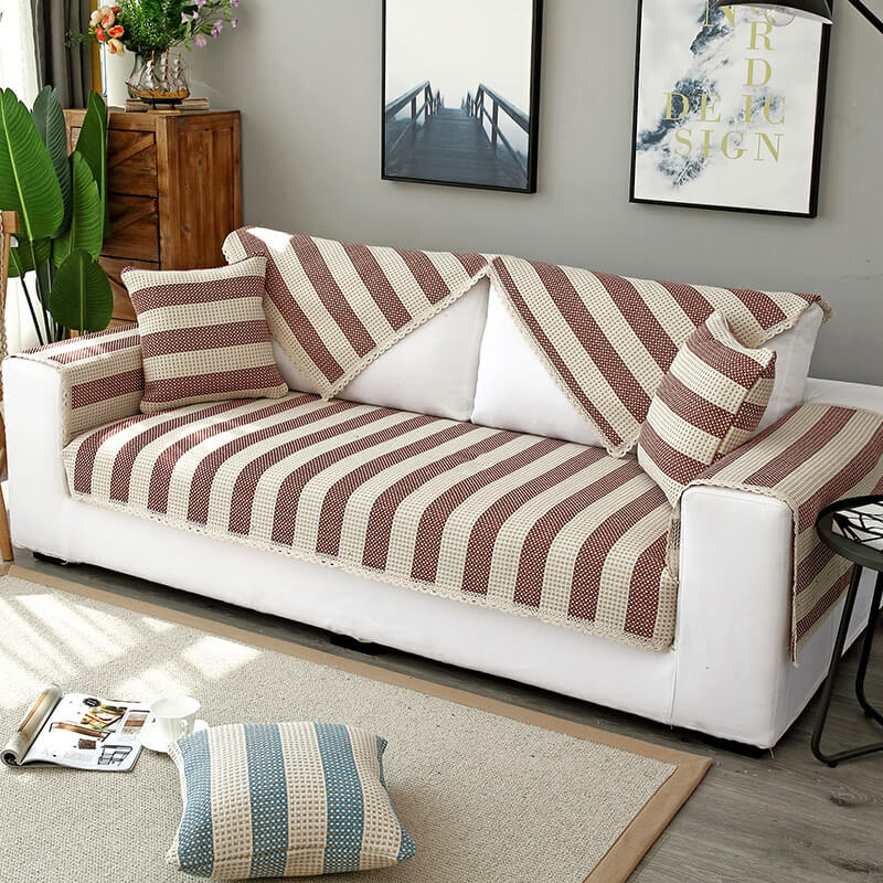 Cotton Linen Stripe Anti-scratch Furniture Protector Couch Cover - Image 7