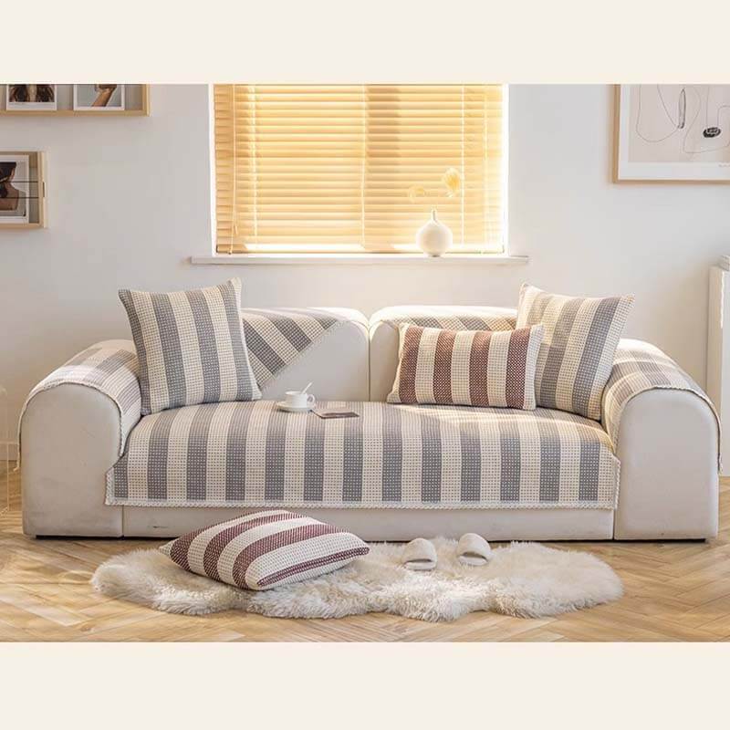 Cotton Linen Stripe Anti-scratch Furniture Protector Couch Cover - Image 8