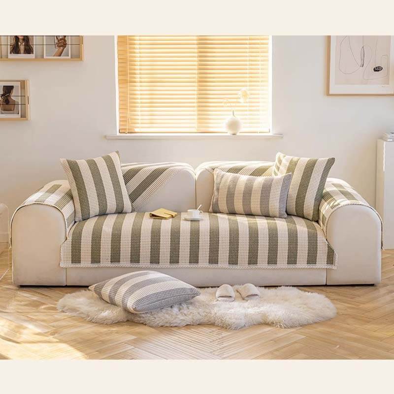 Cotton Linen Stripe Anti-scratch Furniture Protector Couch Cover - Image 9