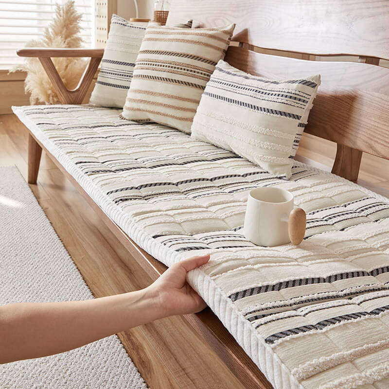 Cozy Chenille Striped Plush Sofa Protector Pet Mat Non-slip Couch Cover - Image 13