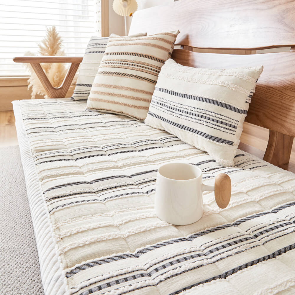 Cozy Chenille Striped Plush Sofa Protector Pet Mat Non-slip Couch Cover - Image 2