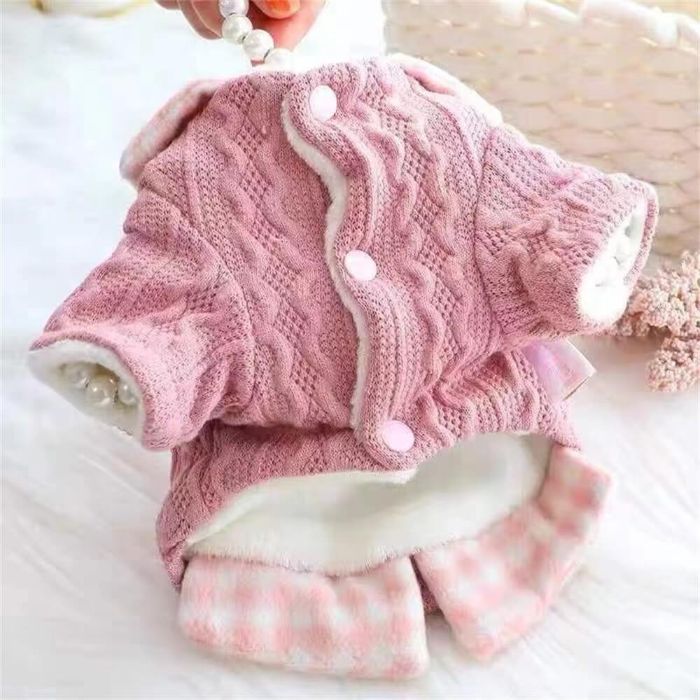 Cozy Knitted Dog Jumper with Plaid Collar – Available in Pink & Blue - Image 10