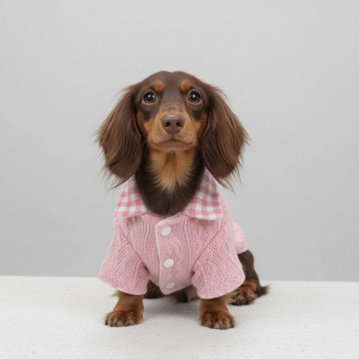 Cozy Knitted Dog Jumper with Plaid Collar – Available in Pink & Blue - Image 2
