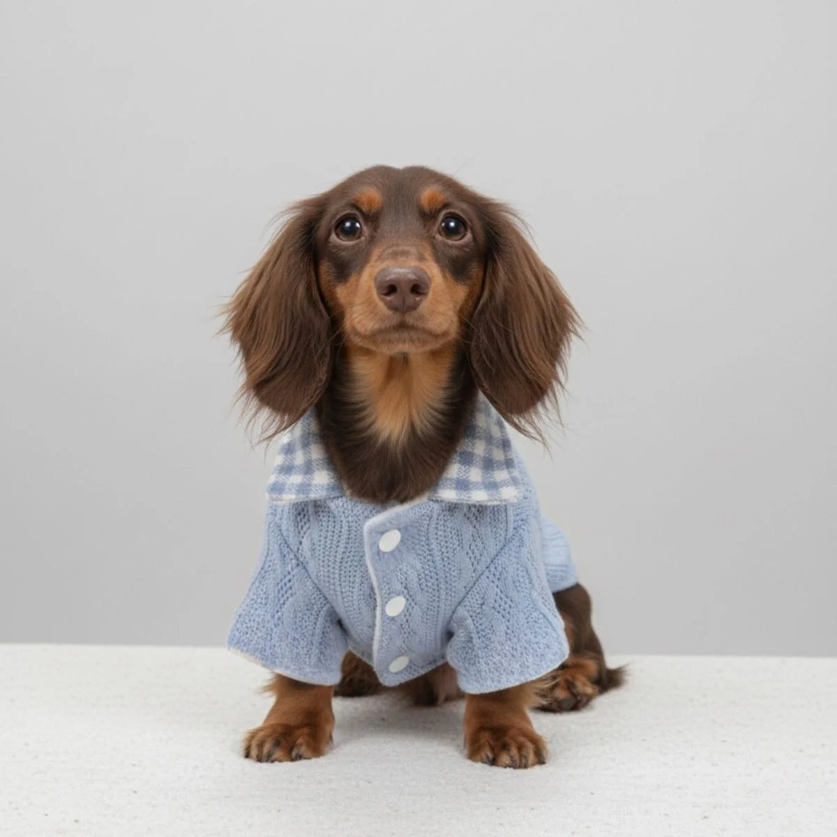 Cozy Knitted Dog Jumper with Plaid Collar – Available in Pink & Blue - Image 4