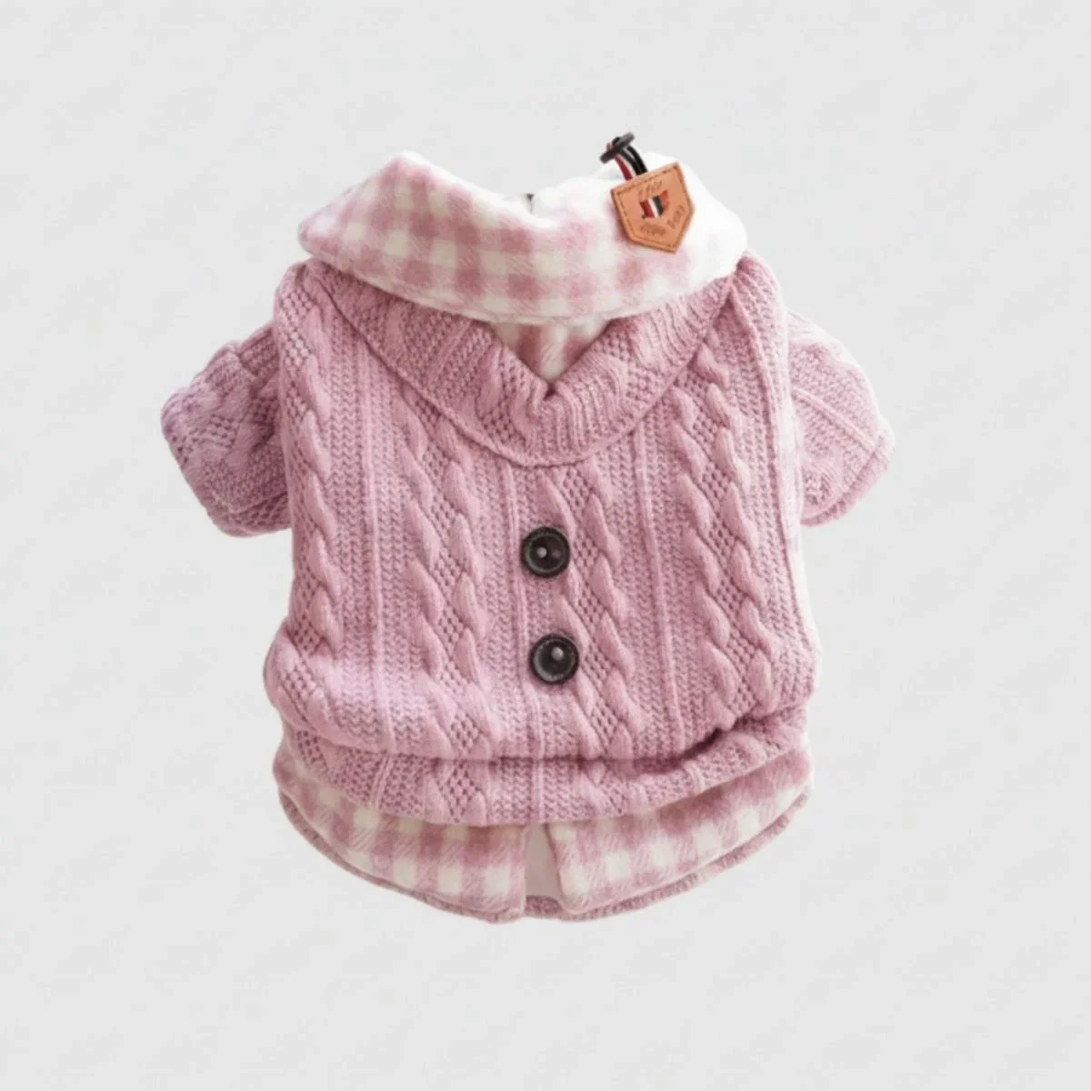 Cozy Knitted Dog Jumper with Plaid Collar – Available in Pink & Blue - Image 5