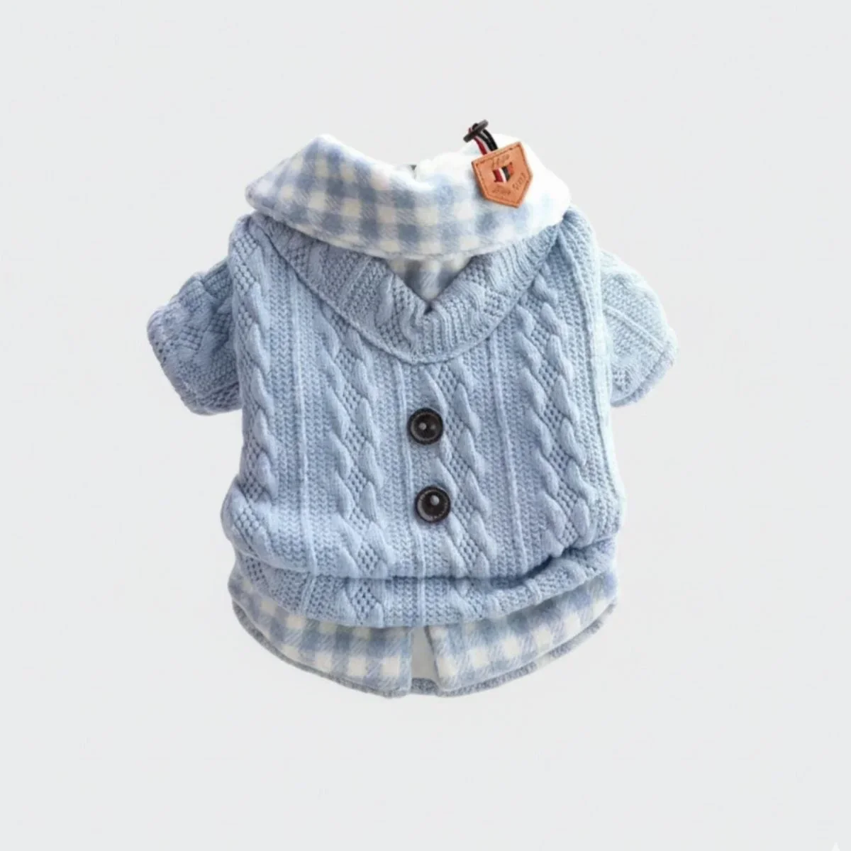 Cozy Knitted Dog Jumper with Plaid Collar – Available in Pink & Blue - Image 6
