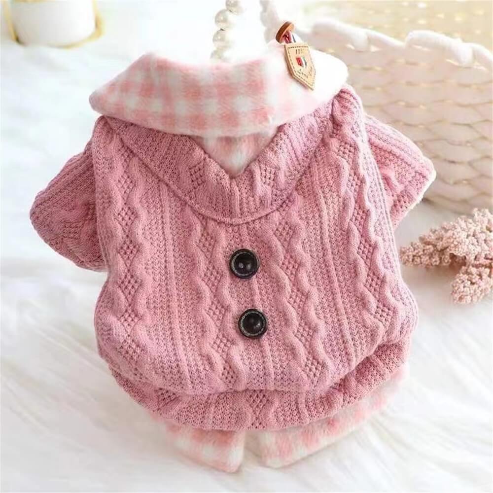 Cozy Knitted Dog Jumper with Plaid Collar – Available in Pink & Blue - Image 9