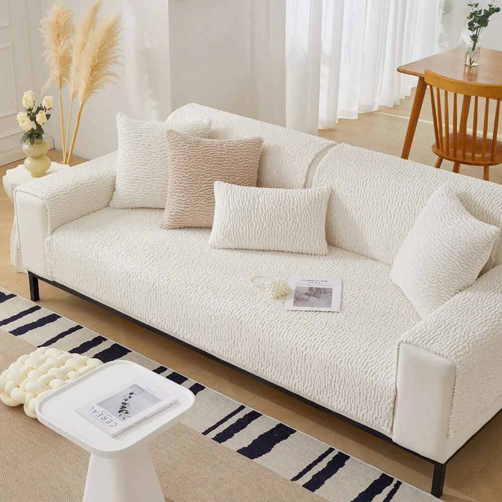Cream Colour Berber Fleece Anti-Scratch Couch Cover - Image 11