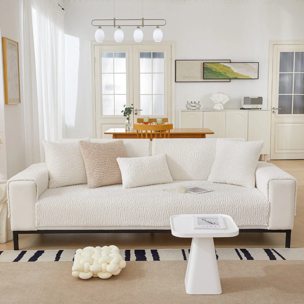 Cream Colour Berber Fleece Anti-Scratch Couch Cover - Image 13
