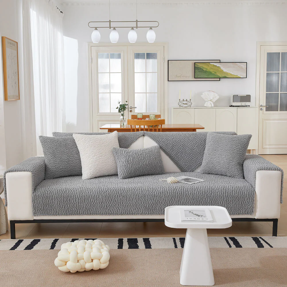 Cream Colour Berber Fleece Anti-Scratch Couch Cover - Image 14