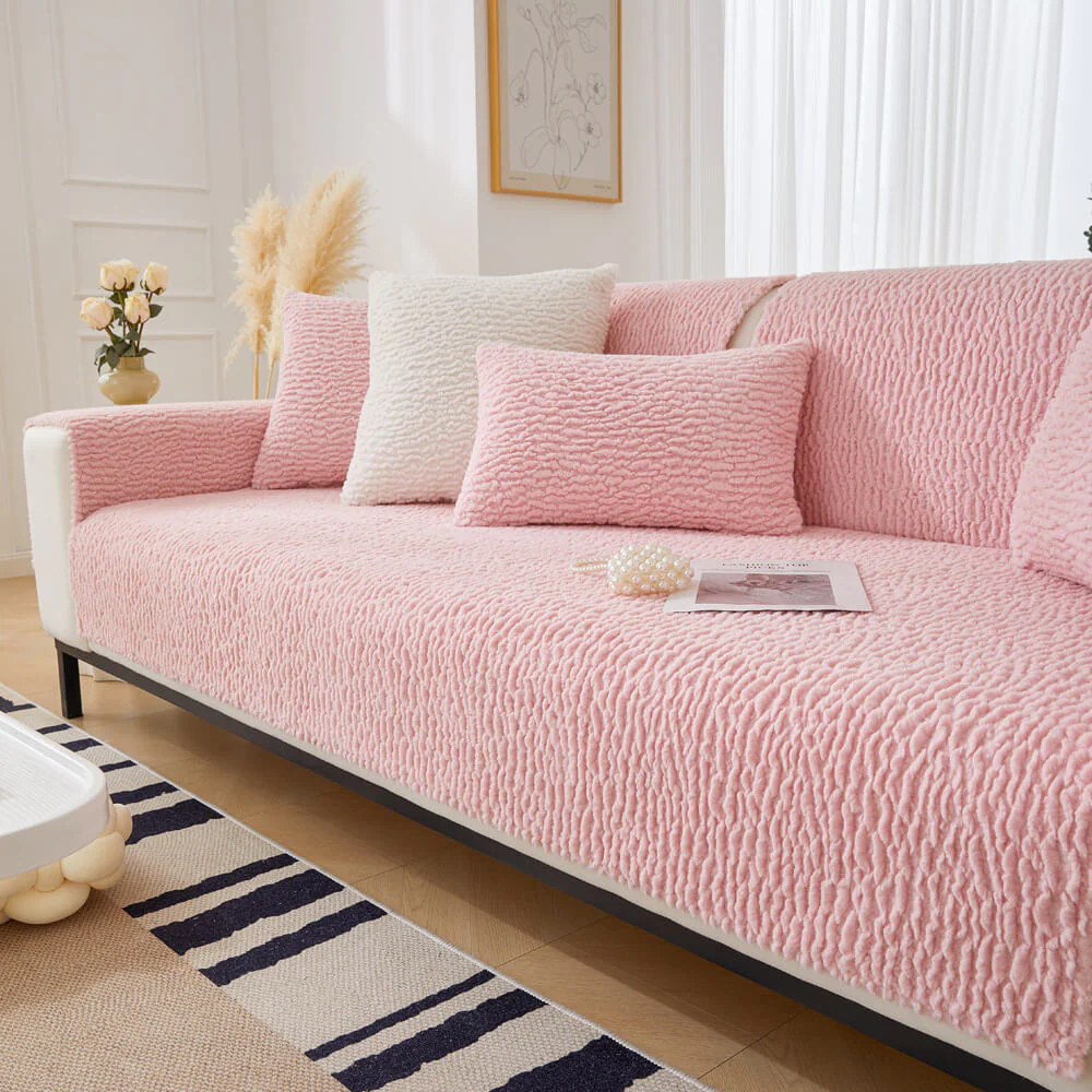 Cream Colour Berber Fleece Anti-Scratch Couch Cover - Image 4