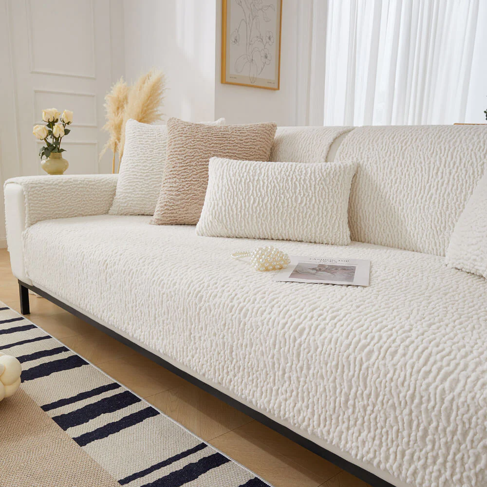 Cream Colour Berber Fleece Anti-Scratch Couch Cover - Image 7