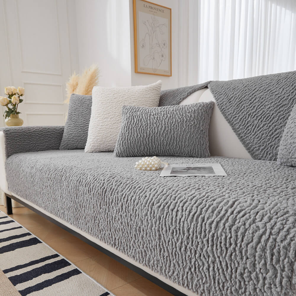 Cream Colour Berber Fleece Anti-Scratch Couch Cover - Image 8
