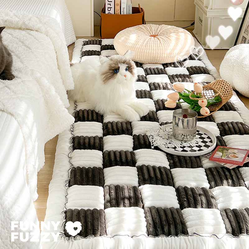 Cream-coloured Large Plaid Square Pet Carpet Bed Couch Cover - Image 17