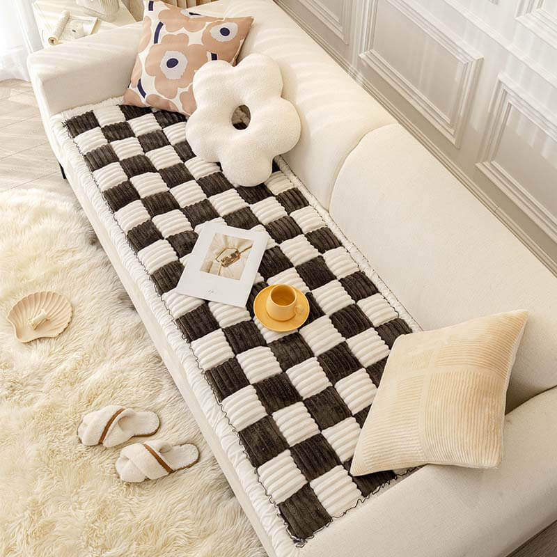 Cream-coloured Large Plaid Square Pet Carpet Bed Couch Cover - Image 18