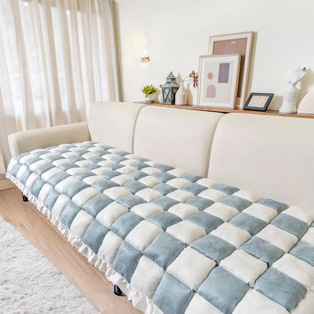 Cream-coloured Large Plaid Square Pet Carpet Bed Couch Cover - Image 22