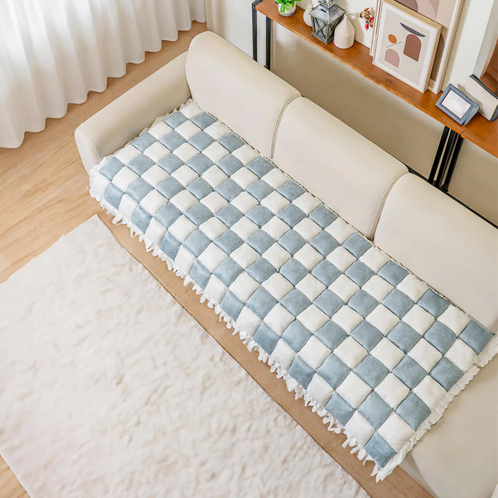 Cream-coloured Large Plaid Square Pet Carpet Bed Couch Cover - Image 24