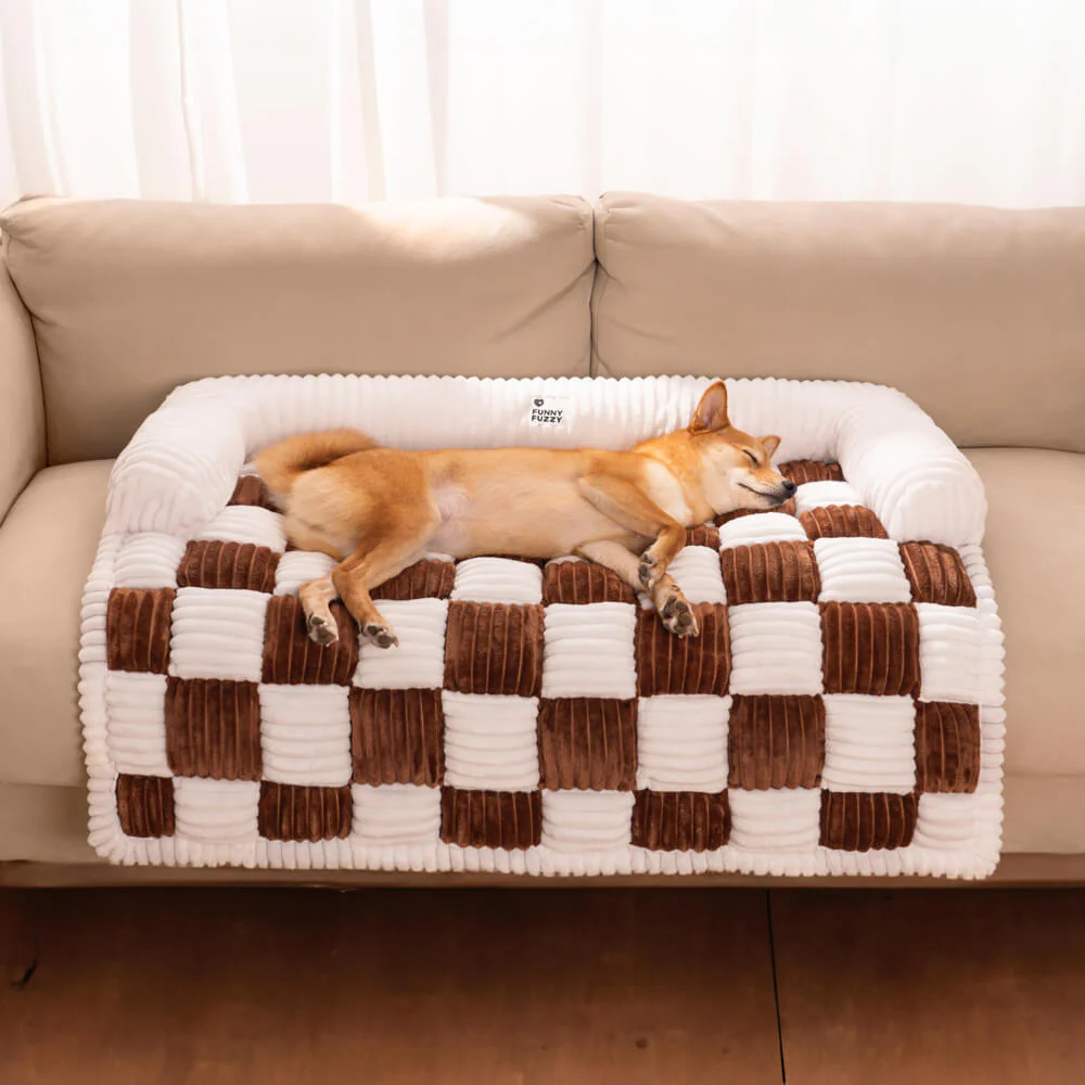 Cream Square Plaid Cosy Dog Mat Furniture Protector Cover - Image 11