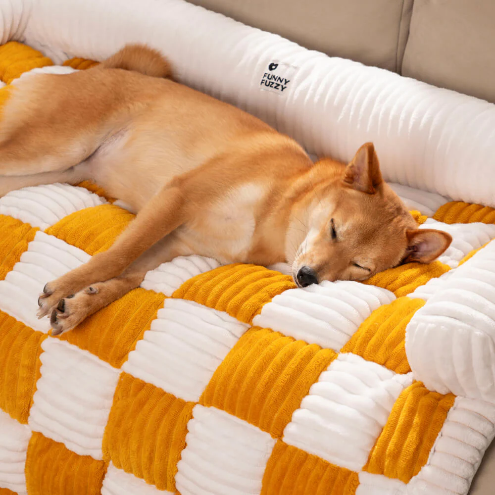 Cream Square Plaid Cosy Dog Mat Furniture Protector Cover - Image 12