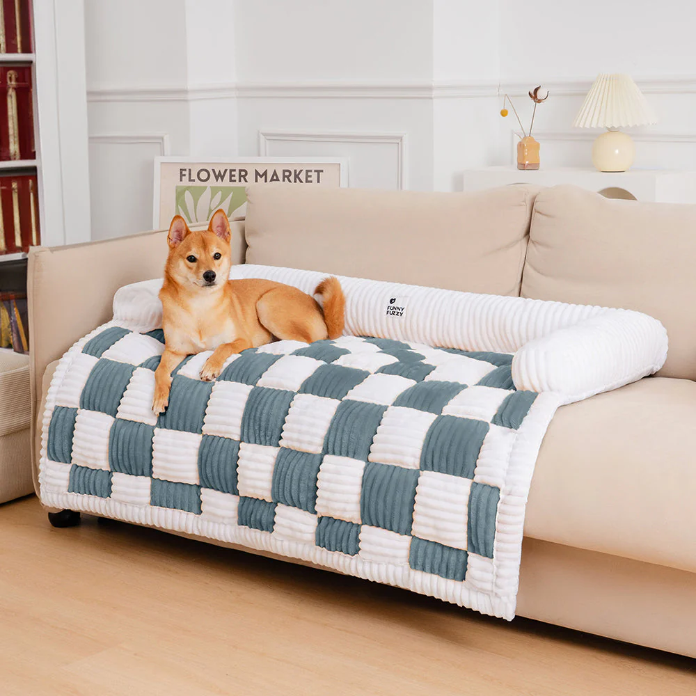 Cream Square Plaid Cosy Dog Mat Furniture Protector Cover - Image 19