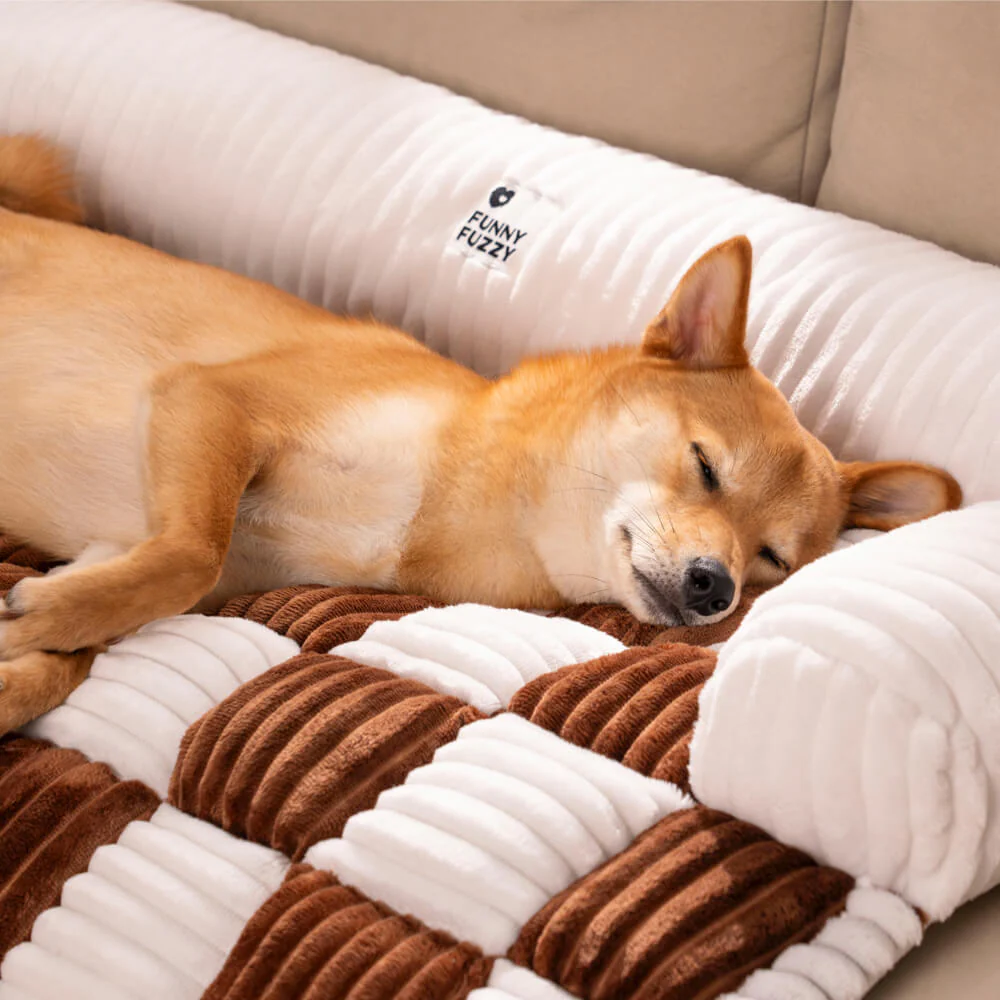 Cream Square Plaid Cosy Dog Mat Furniture Protector Cover - Image 7