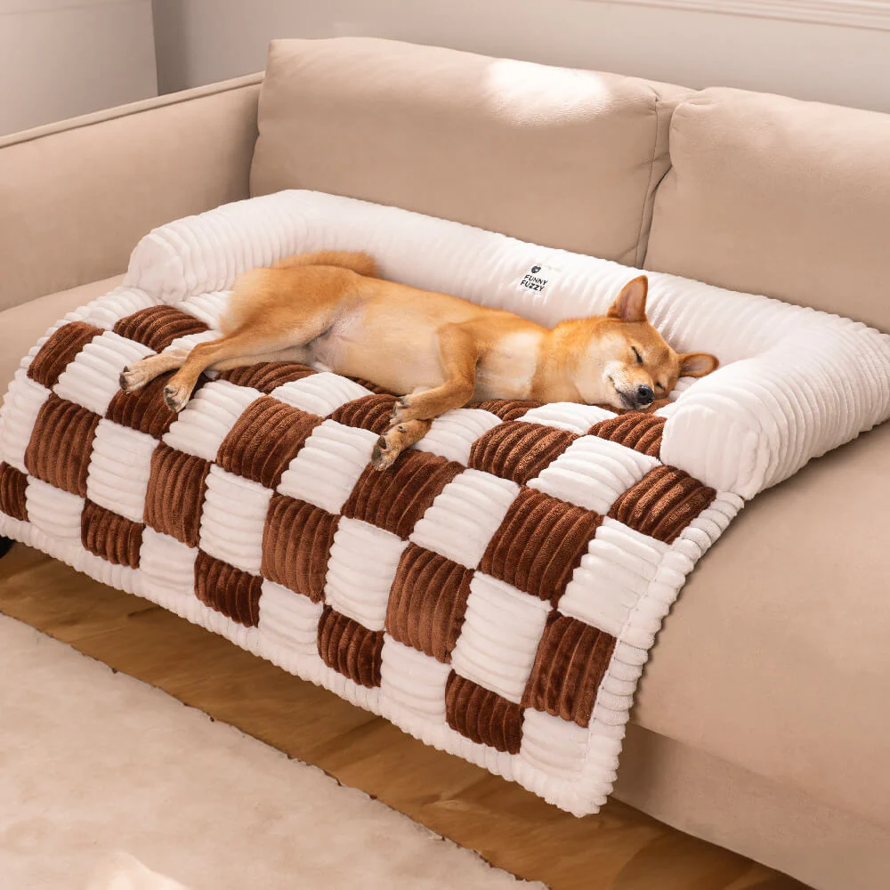 Cream Square Plaid Cosy Dog Mat Furniture Protector Cover - Image 8
