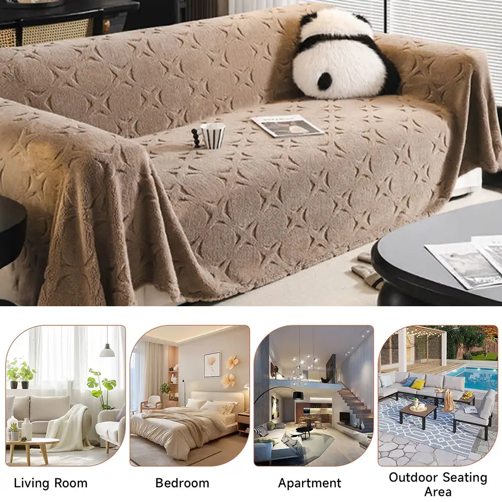 Cream Textured Jacquard Design Sofa Decorative Throw Couch Cover - Image 10