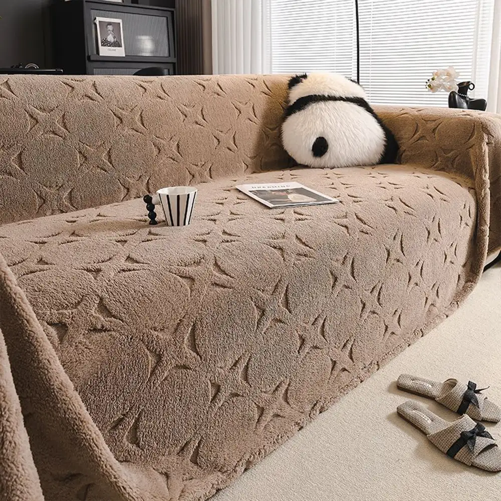 Cream Textured Jacquard Design Sofa Decorative Throw Couch Cover - Image 12