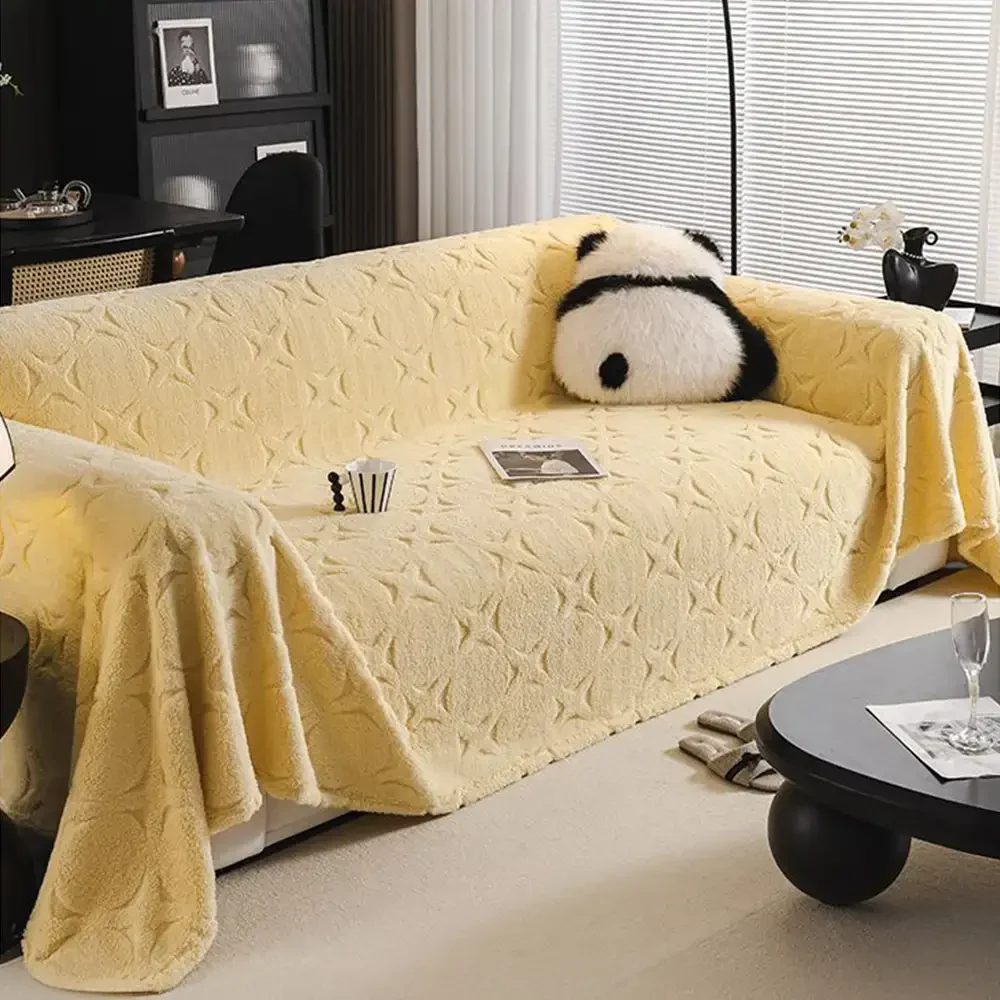 Cream Textured Jacquard Design Sofa Decorative Throw Couch Cover - Image 4