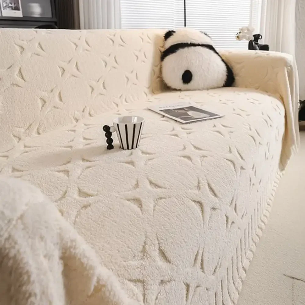 Cream Textured Jacquard Design Sofa Decorative Throw Couch Cover - Image 5