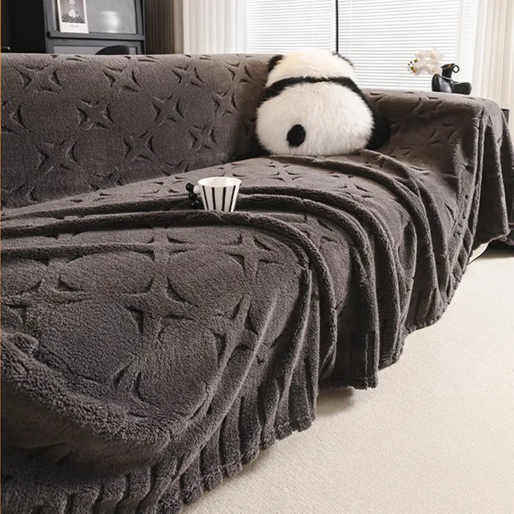 Cream Textured Jacquard Design Sofa Decorative Throw Couch Cover - Image 9