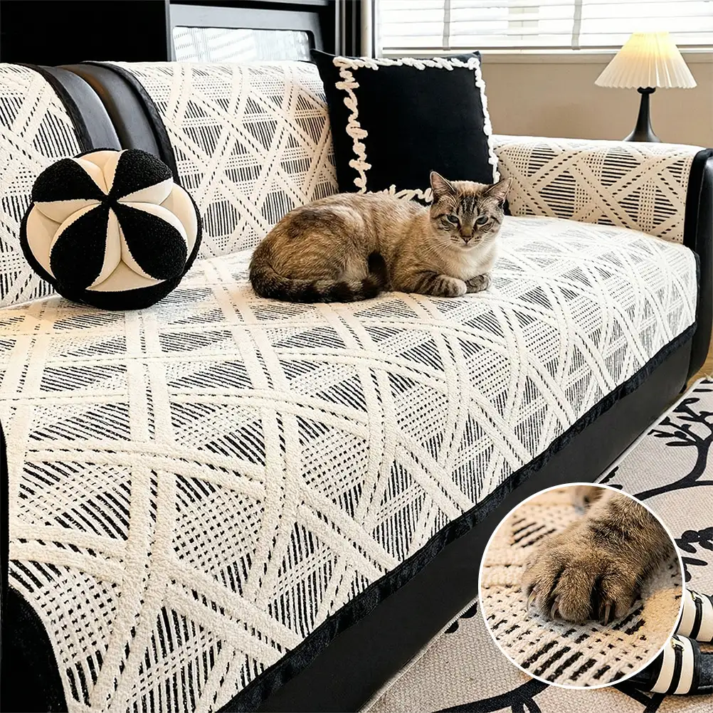 Creative Plaid Pattern Anti-Cat Scratch And Non-Slip Couch Cover - Suitable For All Seasons - Image 2