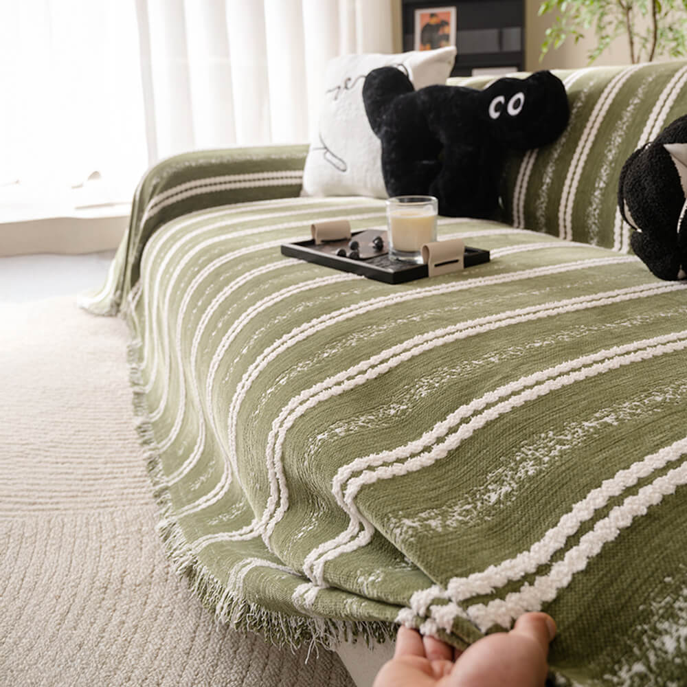 Decorative Stripe Tassel Chenille  Throw Couch Cover - Image 10